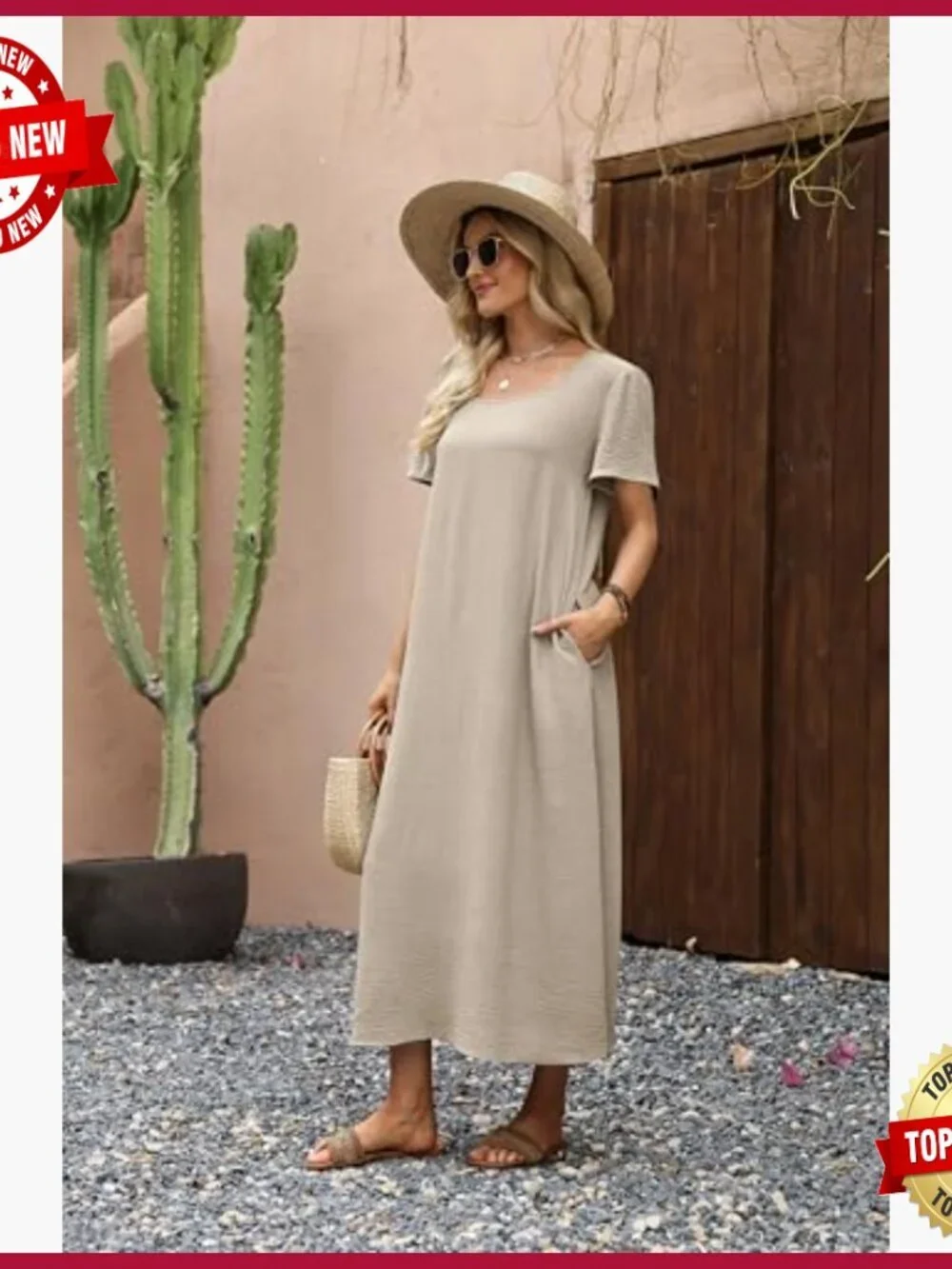 Summer Maxi Dress with Pockets, Lightweight Fabric, Loose Fit, Casual Beach Wear - Picture 3 of 7